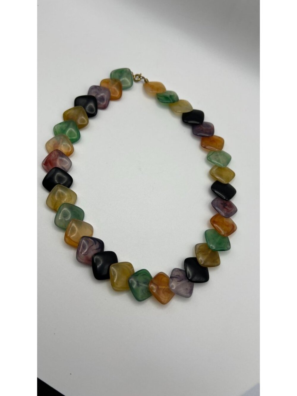 Vintage Multicolor Lucite Beaded Necklace With Gold-Tone Clasp Marbled Finish 18